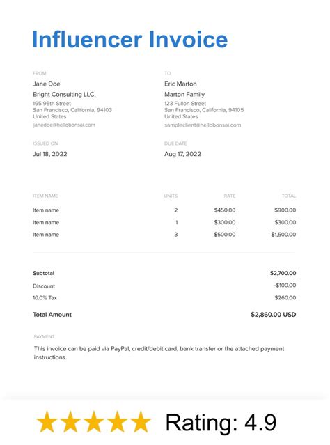 Influencer Invoice Template Free